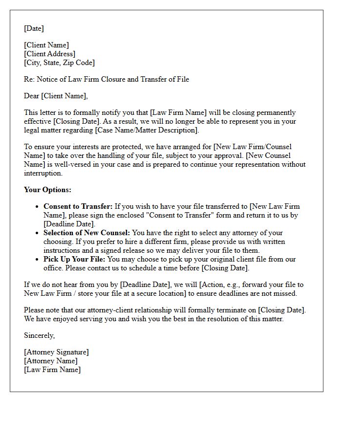 Law Firm Closure Transfer Of Counsel Disengagement Letter