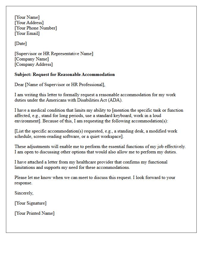 Reasonable Accommodation Letter for Workplace Disability