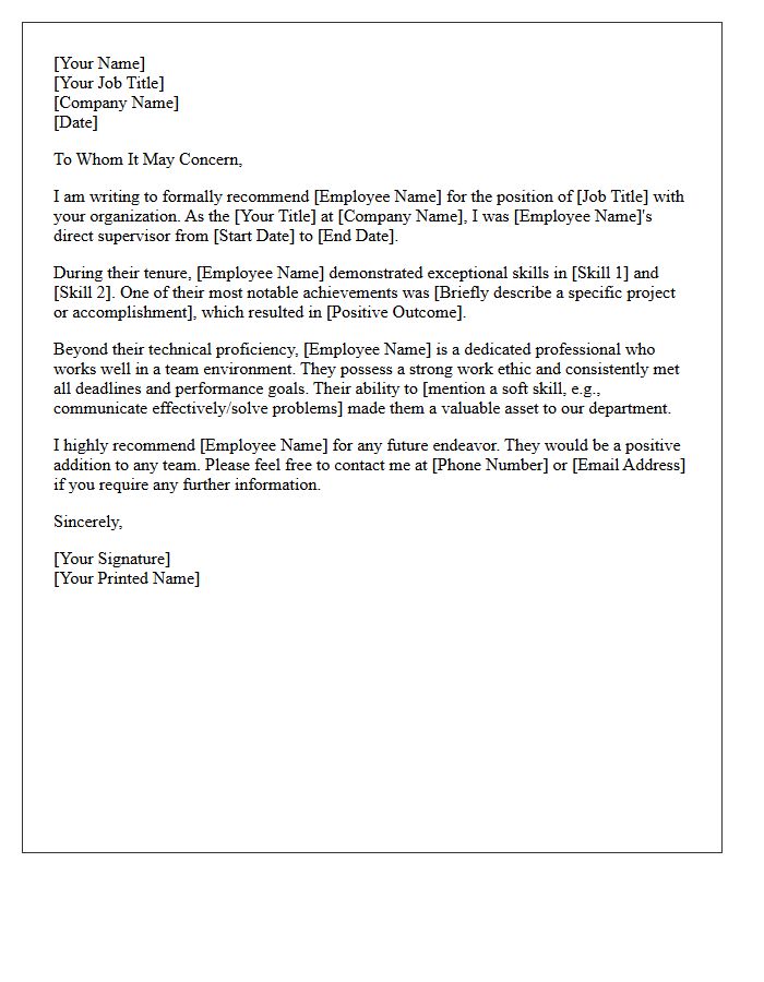 Professional Reference Letter for Former Employee