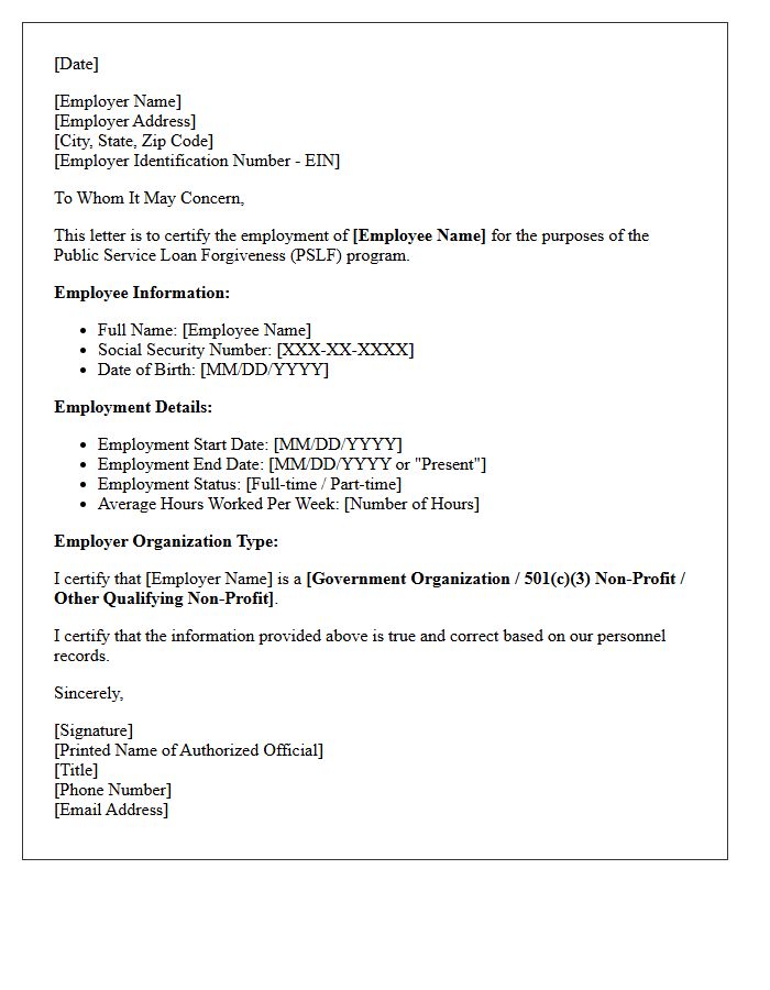 Public Service Loan Forgiveness Employment Verification Letter