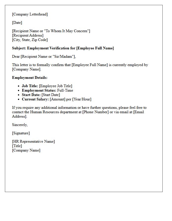 Full-Time Human Resources Employment Verification Letter