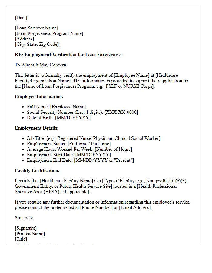 Healthcare Professional Loan Forgiveness Verification Letter