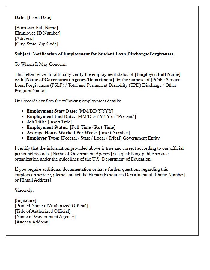 Government Employee Loan Discharge Verification Letter