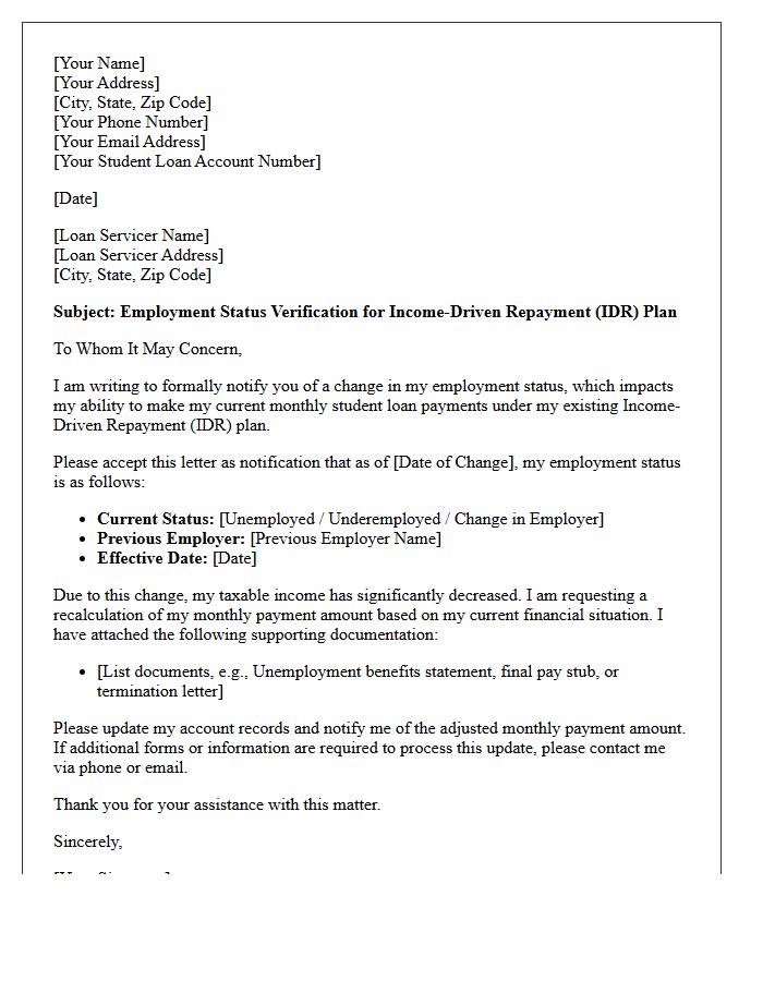Income-Driven Repayment Employment Status Letter
