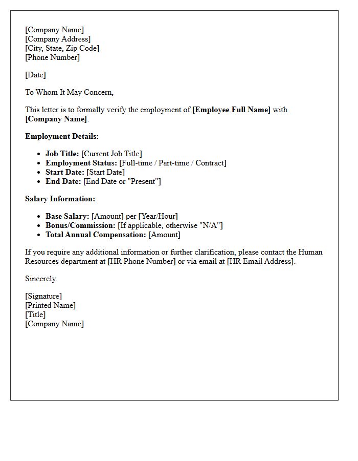 Human Resources Salary and Employment Verification Letter