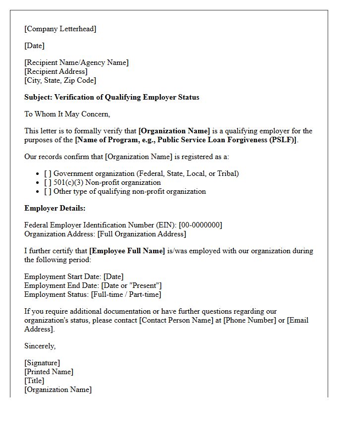 Qualifying Employer Status Verification Letter