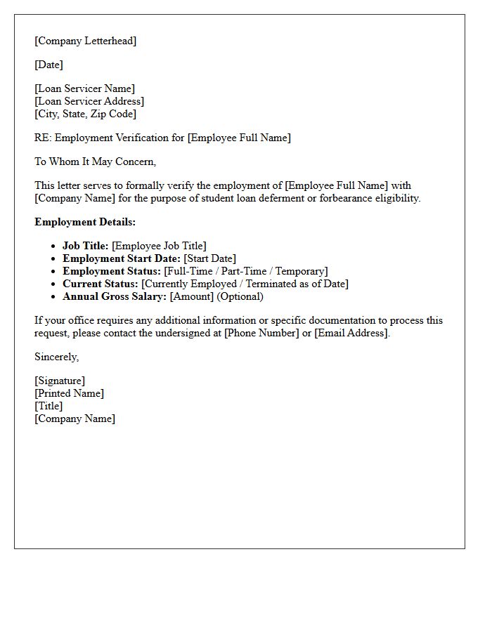 Standard Employment Verification Letter For Student Loan Deferment