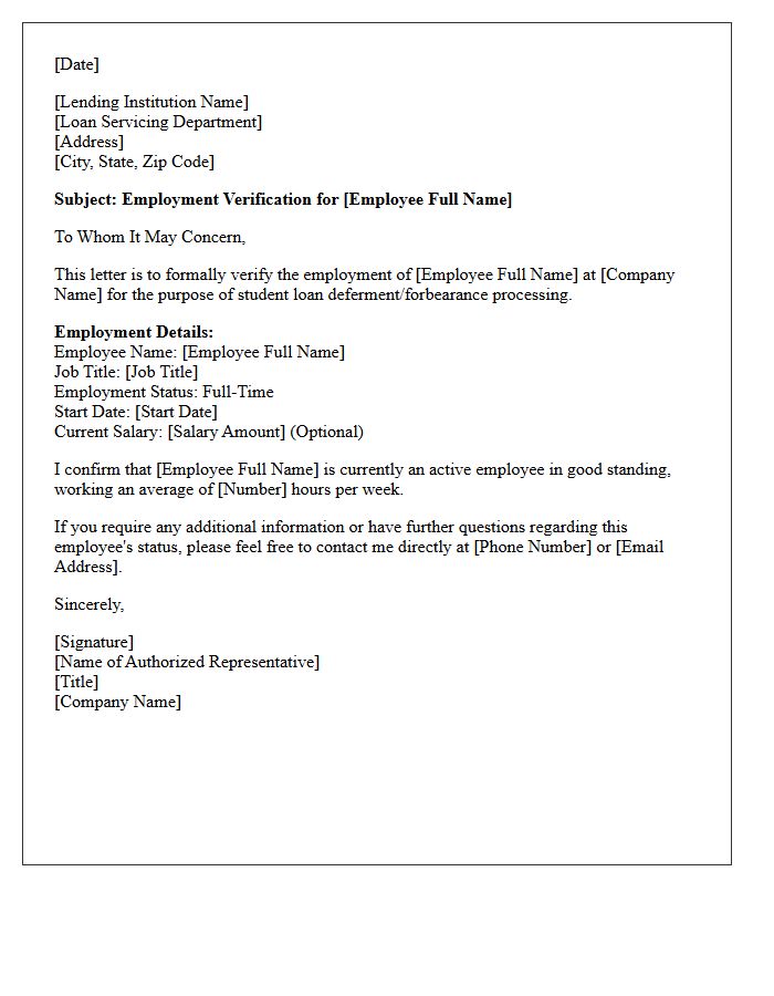 Full-Time Employee Verification Letter For Student Loan Deferment