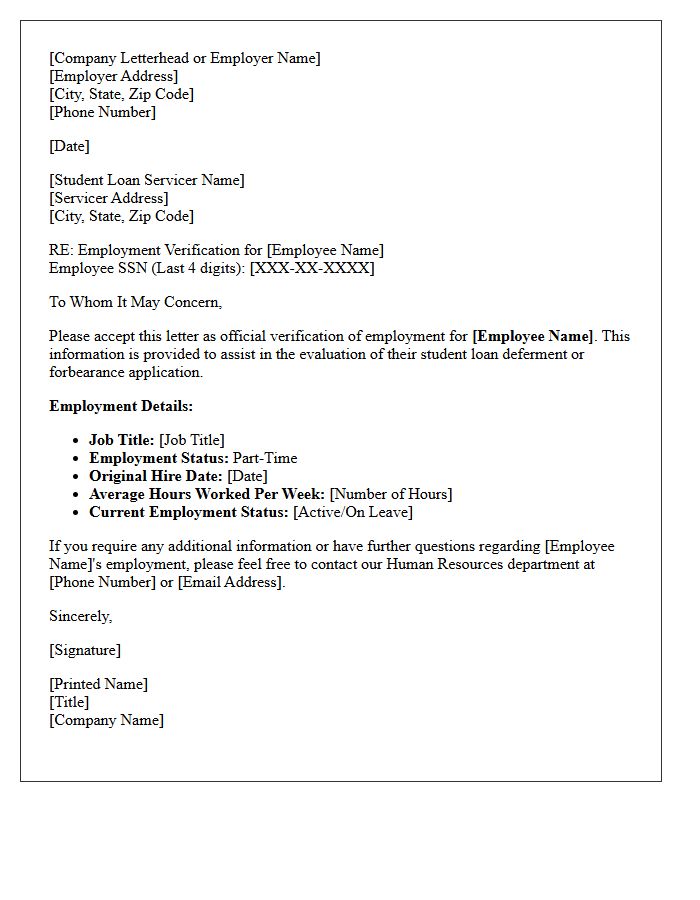 Part-Time Employee Verification Letter For Student Loan Deferment