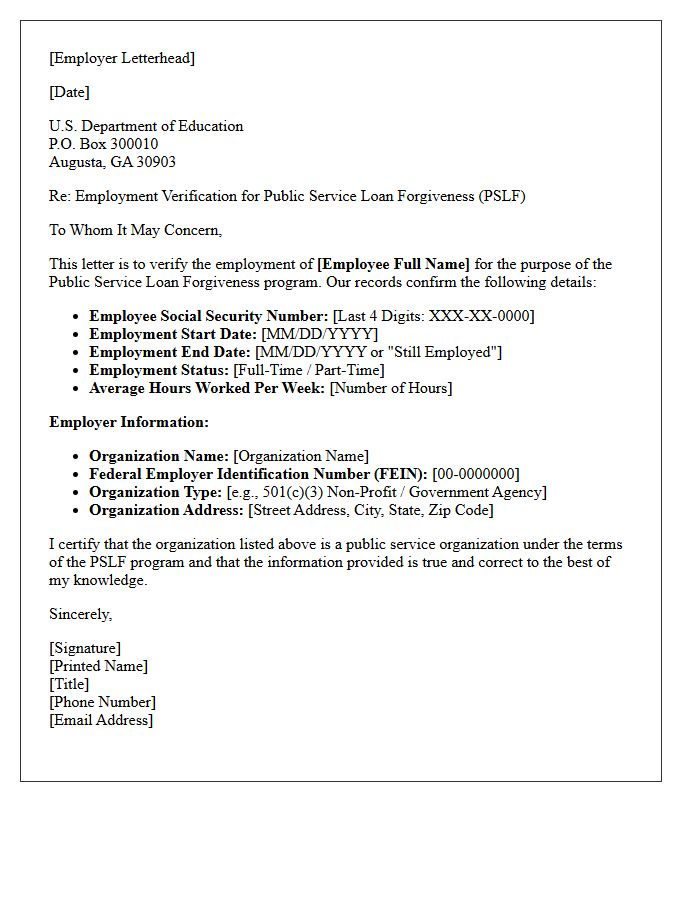 Public Service Loan Forgiveness Employment Verification Letter