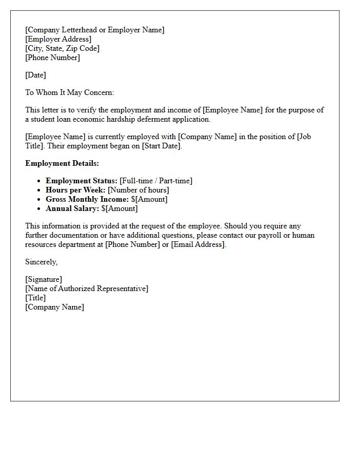 Economic Hardship Employment Verification Letter For Student Loan Deferment