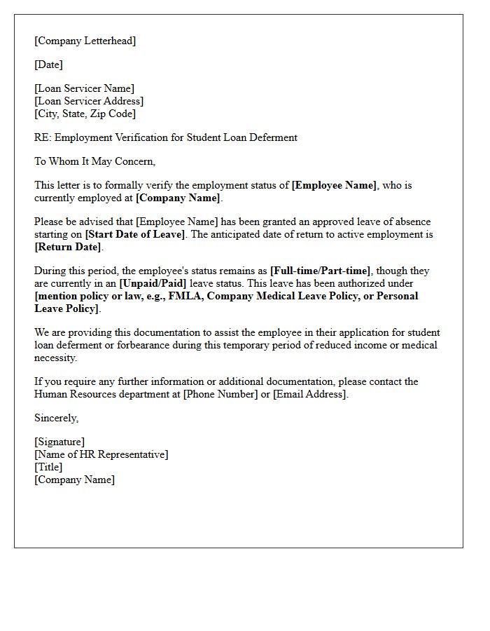Leave Of Absence Employment Verification Letter For Student Loan Deferment