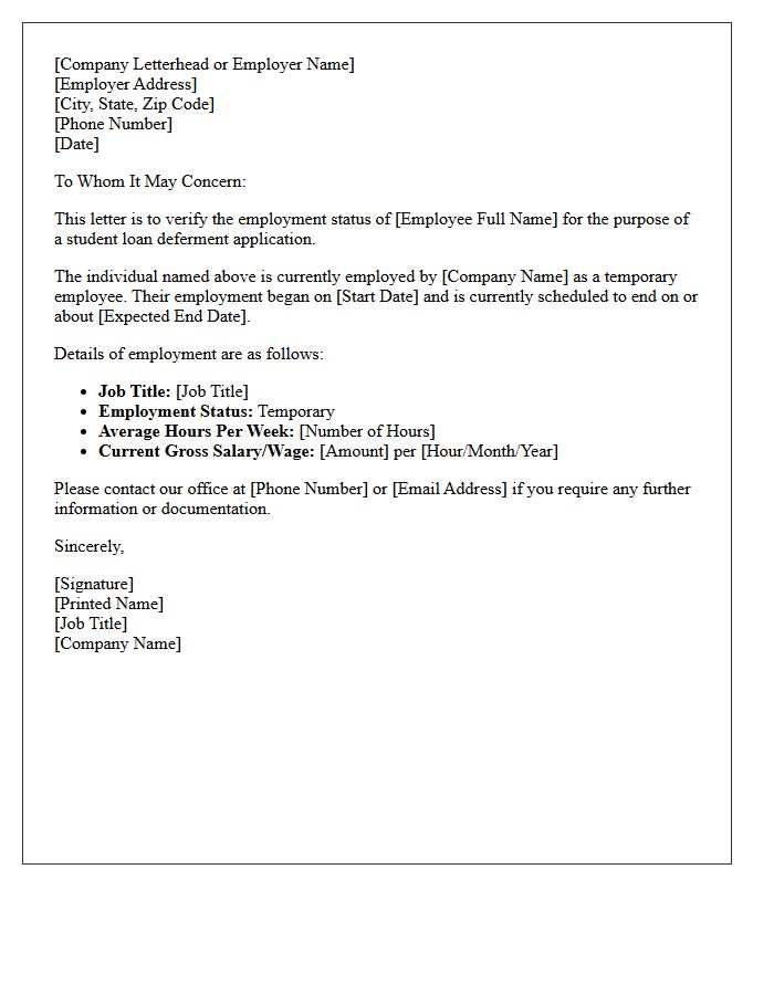 Temporary Employee Verification Letter For Student Loan Deferment