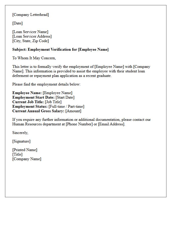 Recent Graduate Employment Verification Letter For Student Loan Deferment