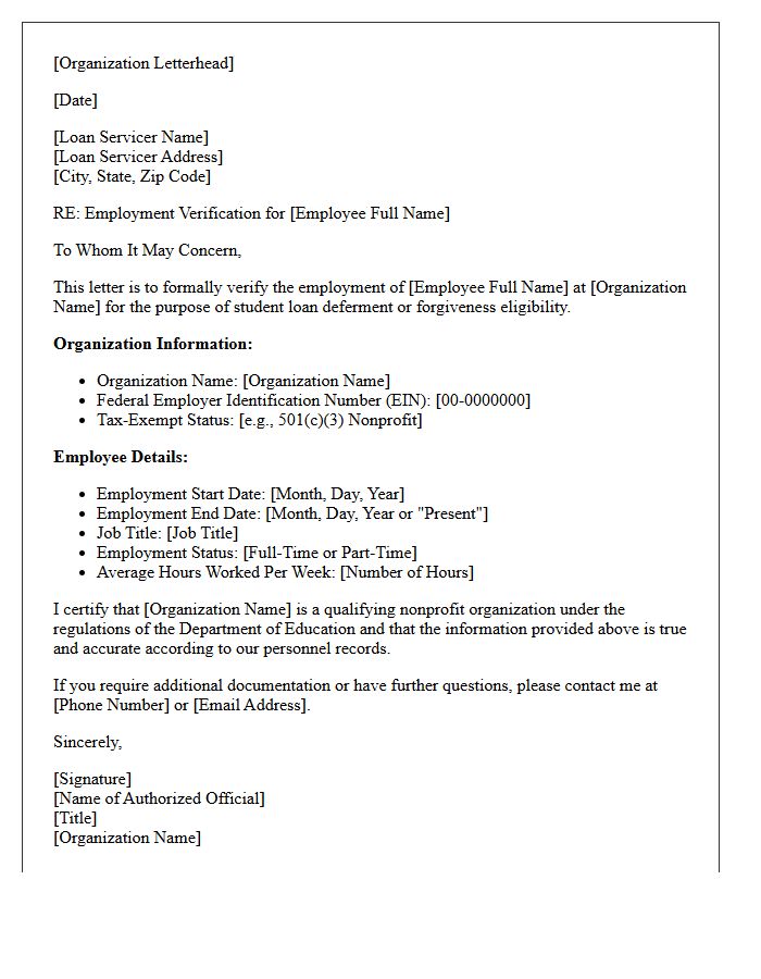 Nonprofit Sector Employment Verification Letter For Student Loan Deferment
