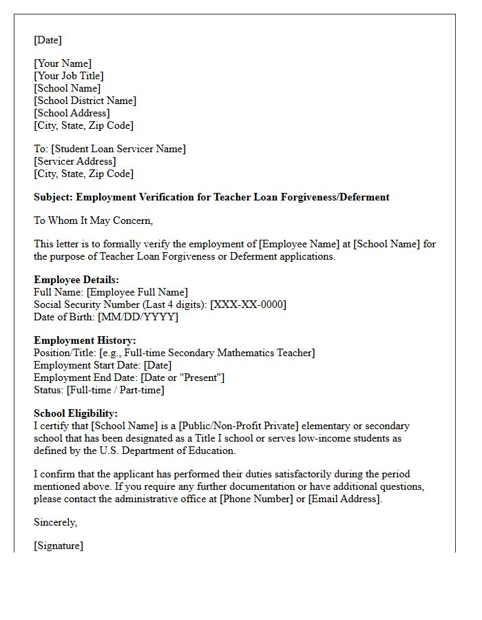 Teacher Forgiveness Employment Verification Letter For Student Loan Deferment