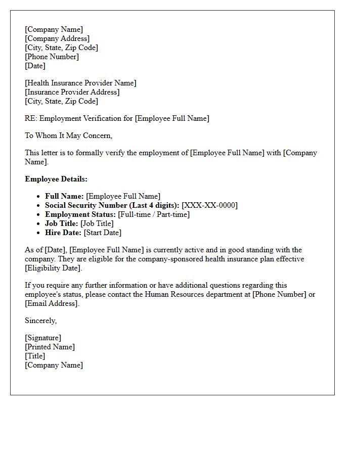 Employment Verification Letter for Health Insurance Provider