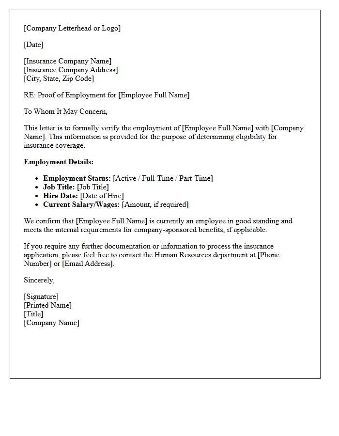 Proof of Employment Letter for Insurance Coverage Eligibility