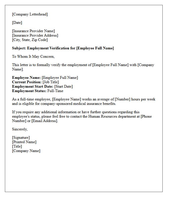 Full-Time Employment Verification Letter for Medical Insurance Provider