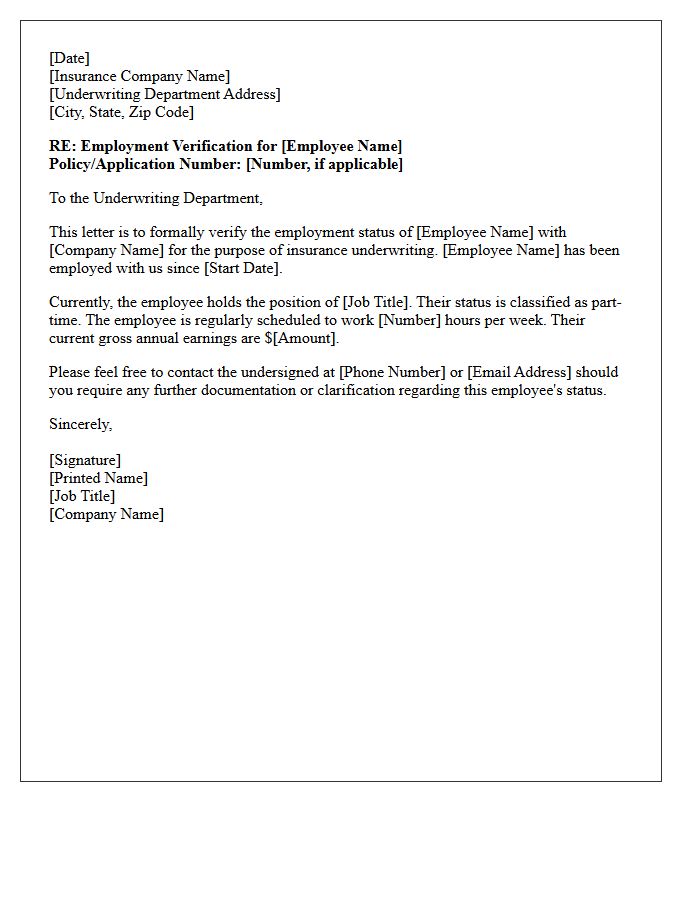 Part-Time Status Employment Letter for Insurance Provider Underwriting