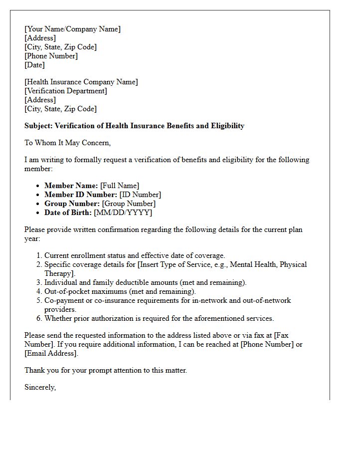 Benefit Eligibility Verification Letter for Health Insurance Provider