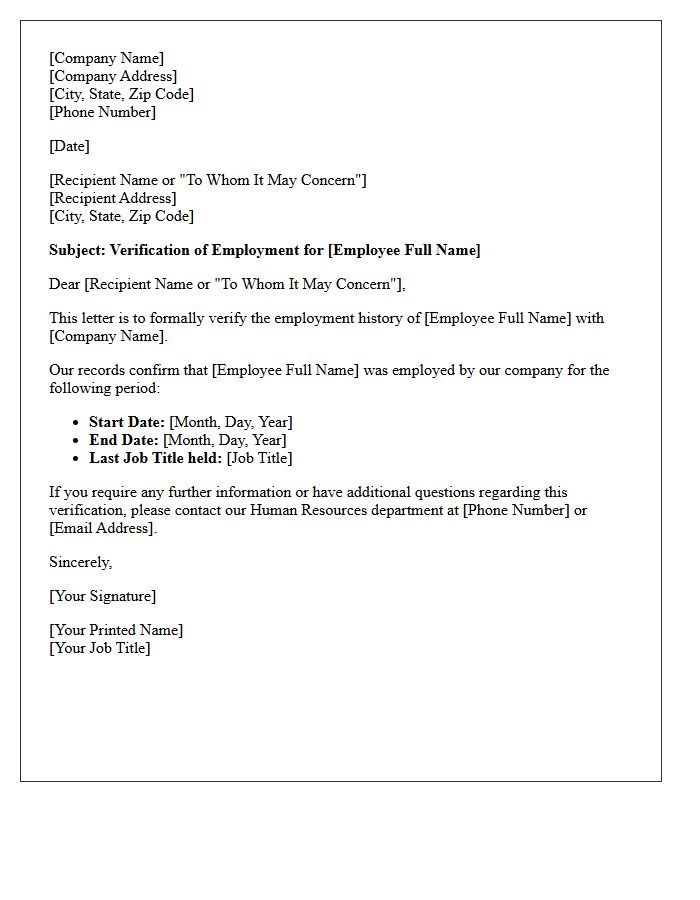 Former Employee Dates Of Employment Verification Letter