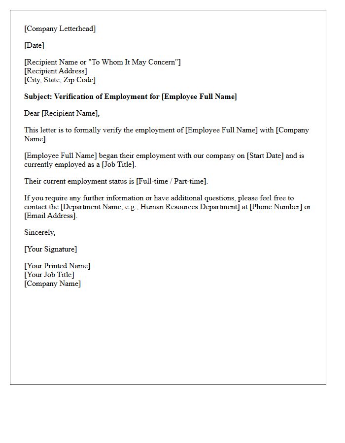 Current Employee Dates Of Employment Verification Letter