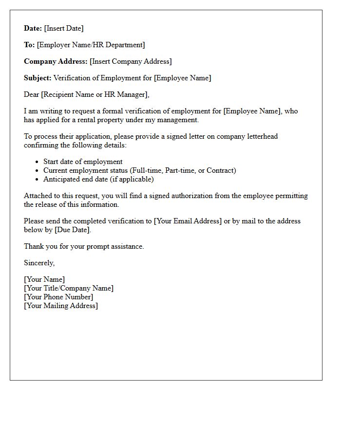 Landlord Request Dates Of Employment Verification Letter