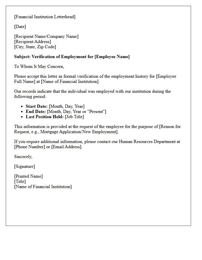 Financial Institution Dates Of Employment Verification Letter