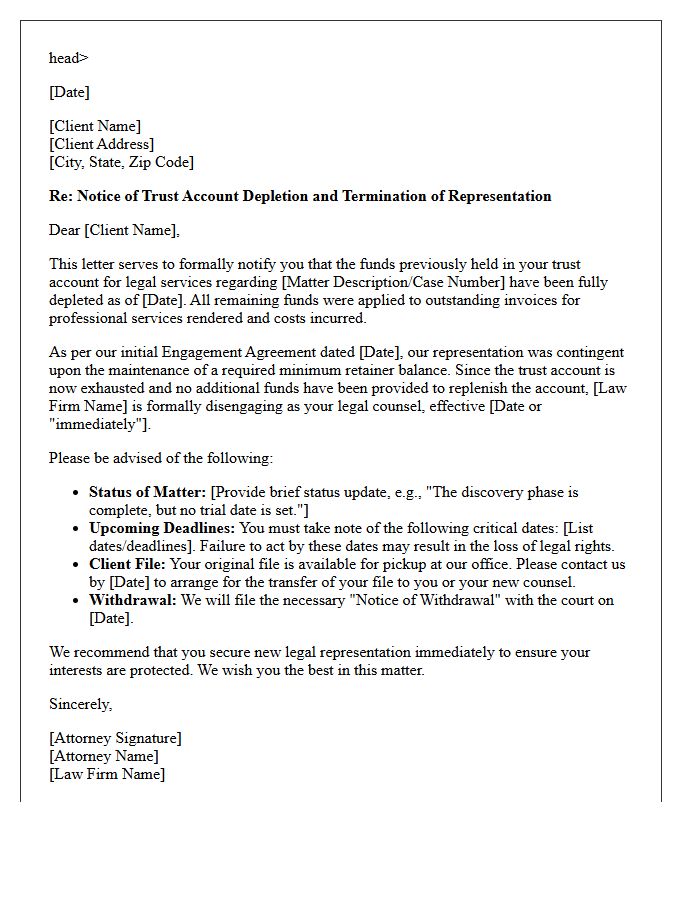 Trust Account Depletion Transfer Of Counsel Disengagement Letter