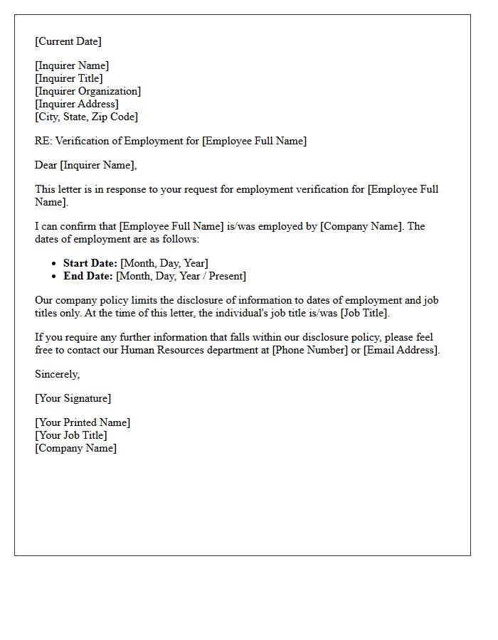 Third-Party Inquiry Dates Of Employment Verification Letter