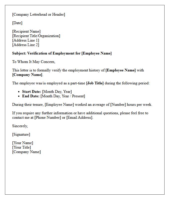 Part-Time Staff Dates Of Employment Verification Letter
