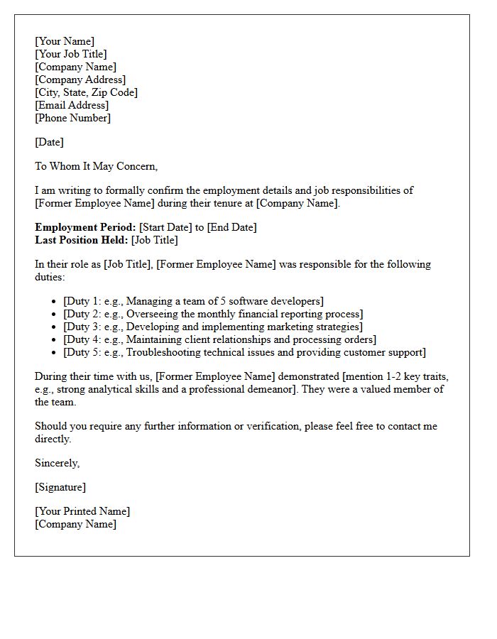 Post-Employment Job Duties Reference Letter