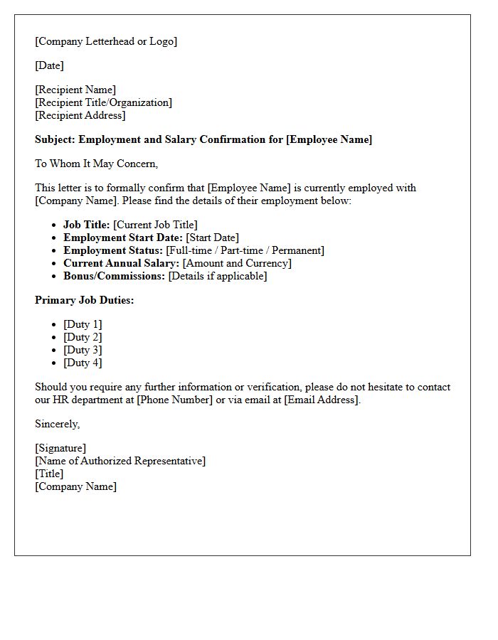 Salary and Job Duties Confirmation Letter