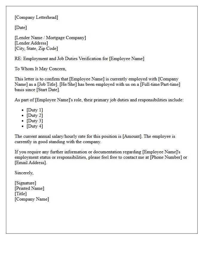 Mortgage Approval Job Duties Verification Letter