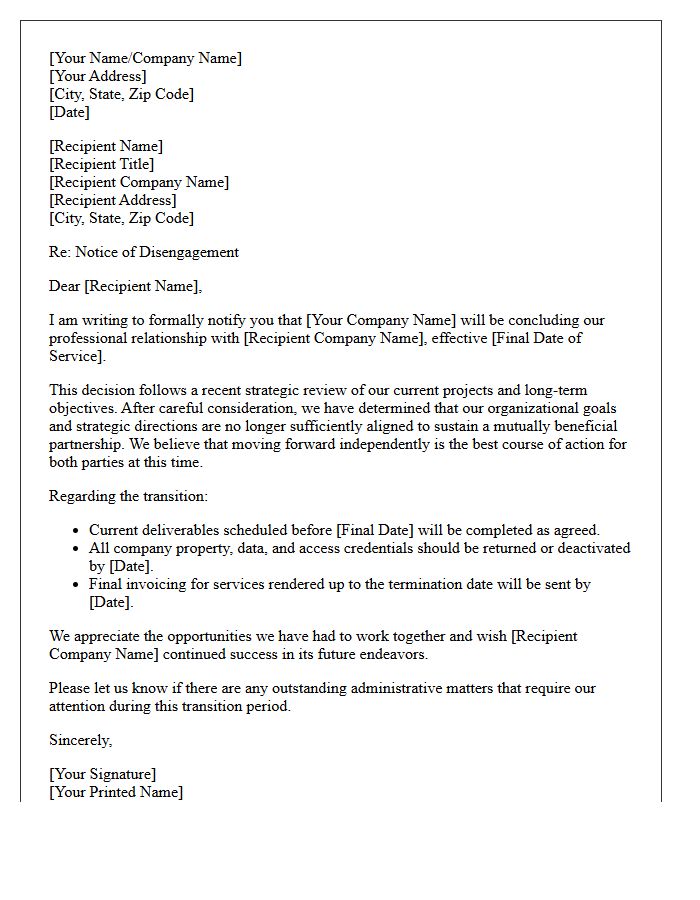 Notice of Disengagement Letter for Strategic Misalignment