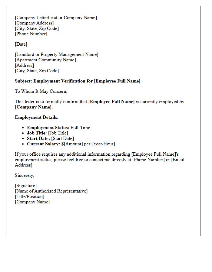 Full-Time Employment Status Verification Letter For Apartment Leasing