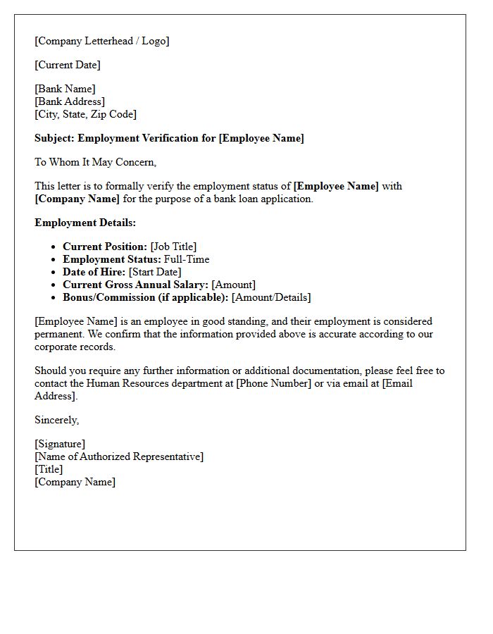 Full-Time Employment Status Verification Letter For Bank Loan Application