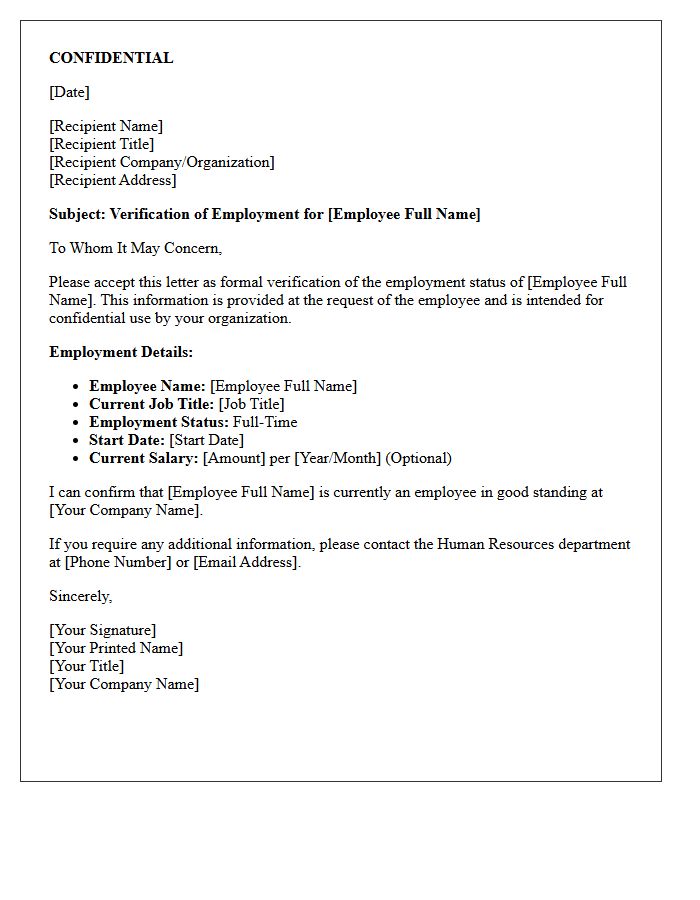 Confidential Full-Time Employment Status Verification Letter