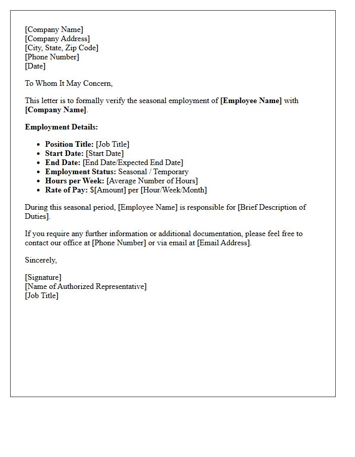 Seasonal Employment Verification Letter