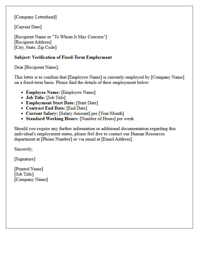 Fixed-Term Employment Verification Letter