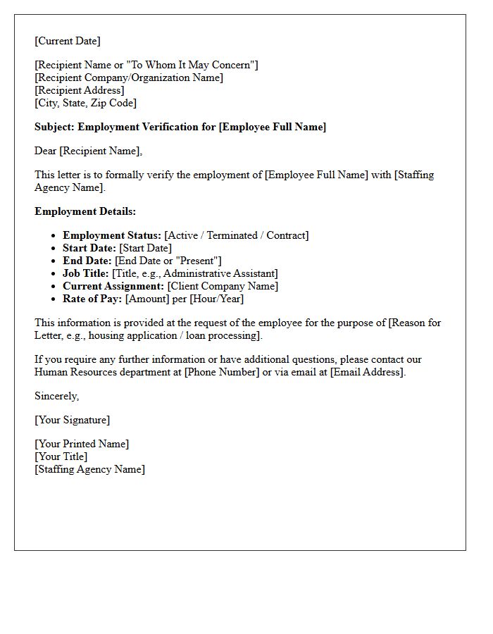 Temporary Staffing Agency Verification Letter