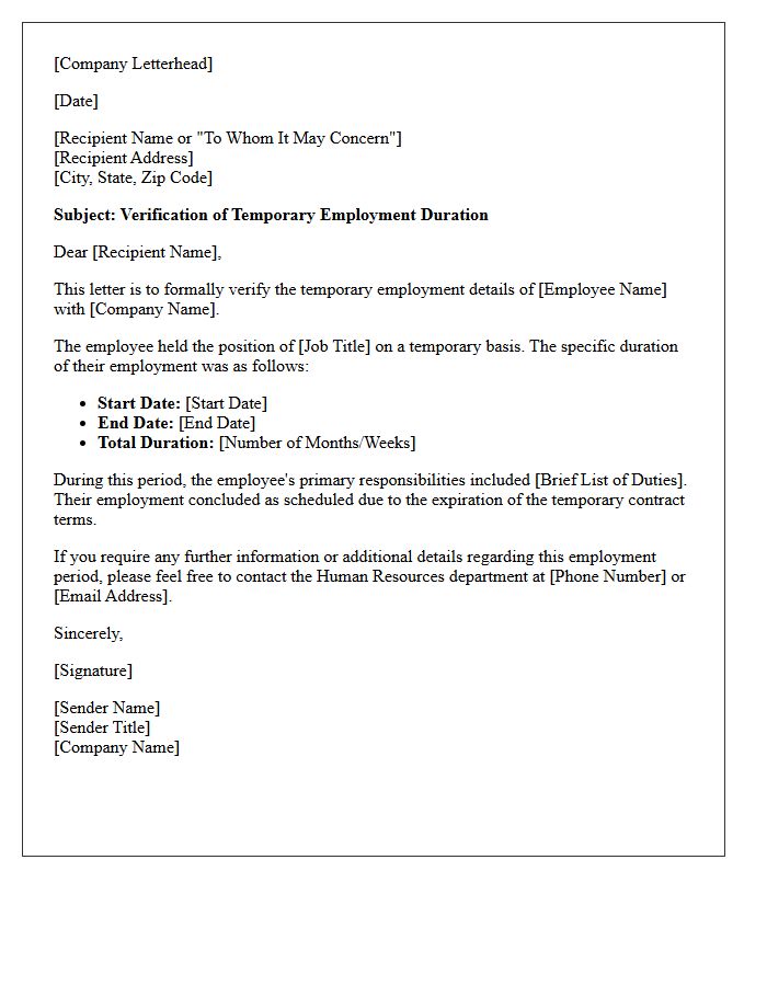 Temporary Employment Duration Verification Letter