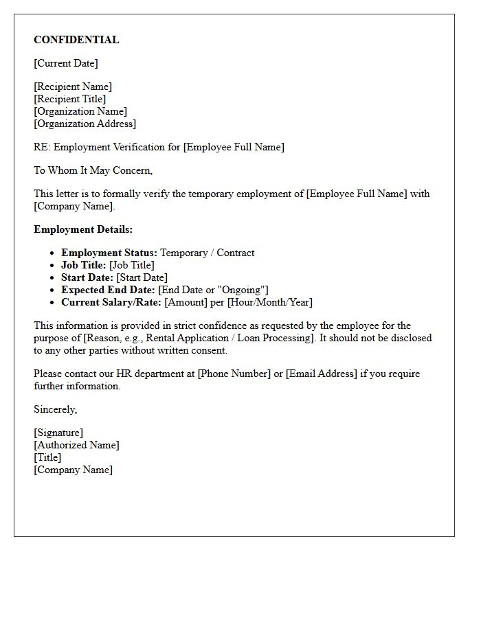 Confidential Temporary Employment Verification Letter