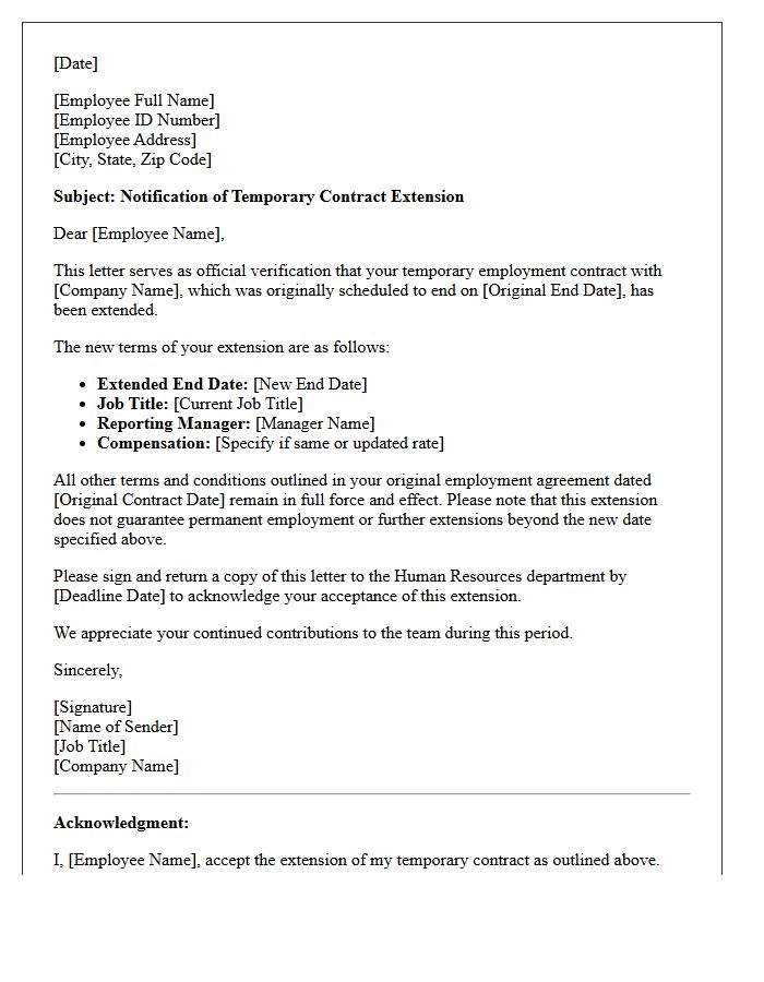 Temporary Contract Extension Verification Letter