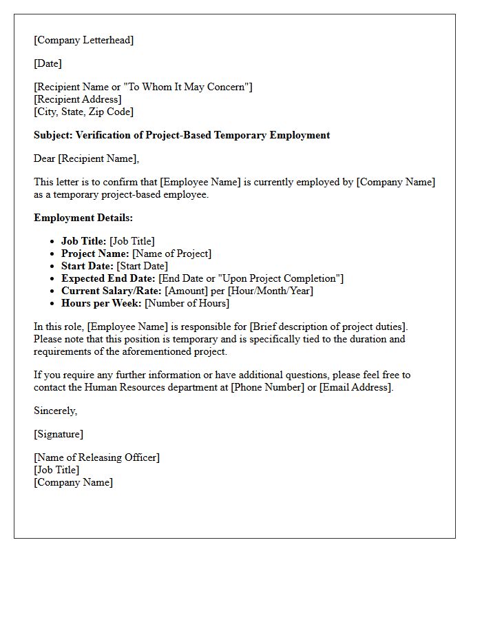 Project-Based Temporary Employment Verification Letter