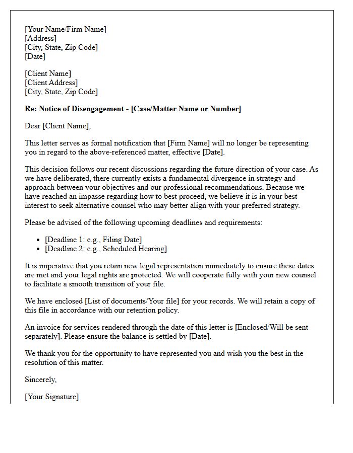 Strategic Divergence Case Disengagement Letter