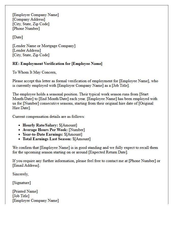 Mortgage Approval Seasonal Employment Verification Letter