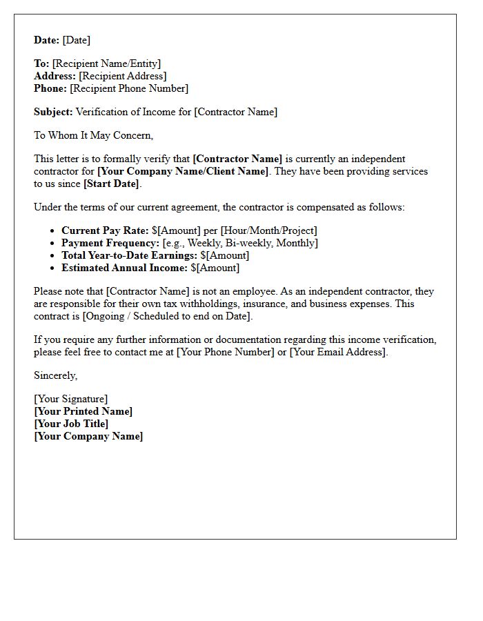Independent Contractor Income Verification Letter