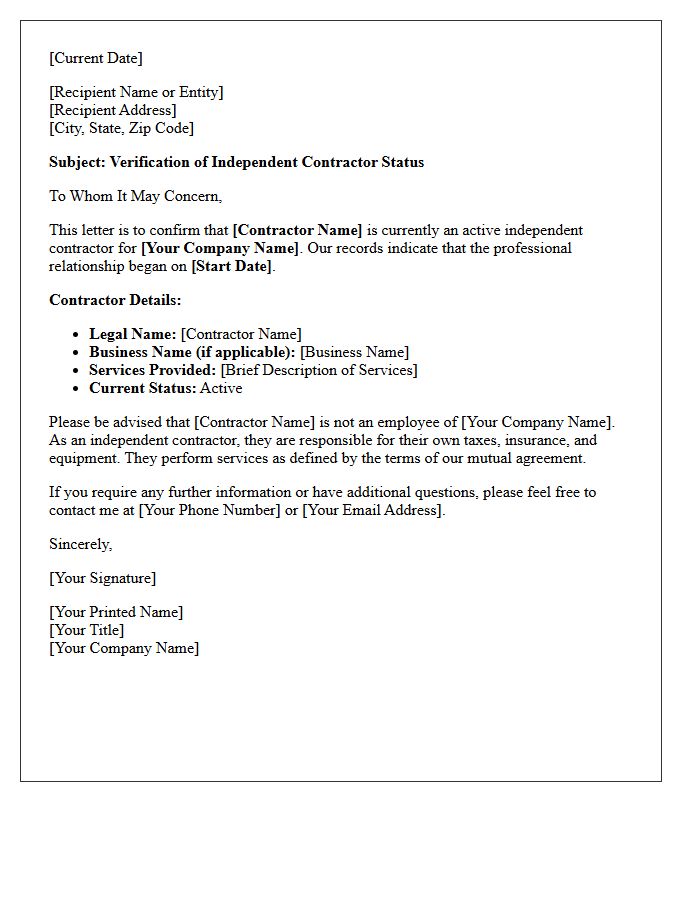 Active Independent Contractor Verification Letter